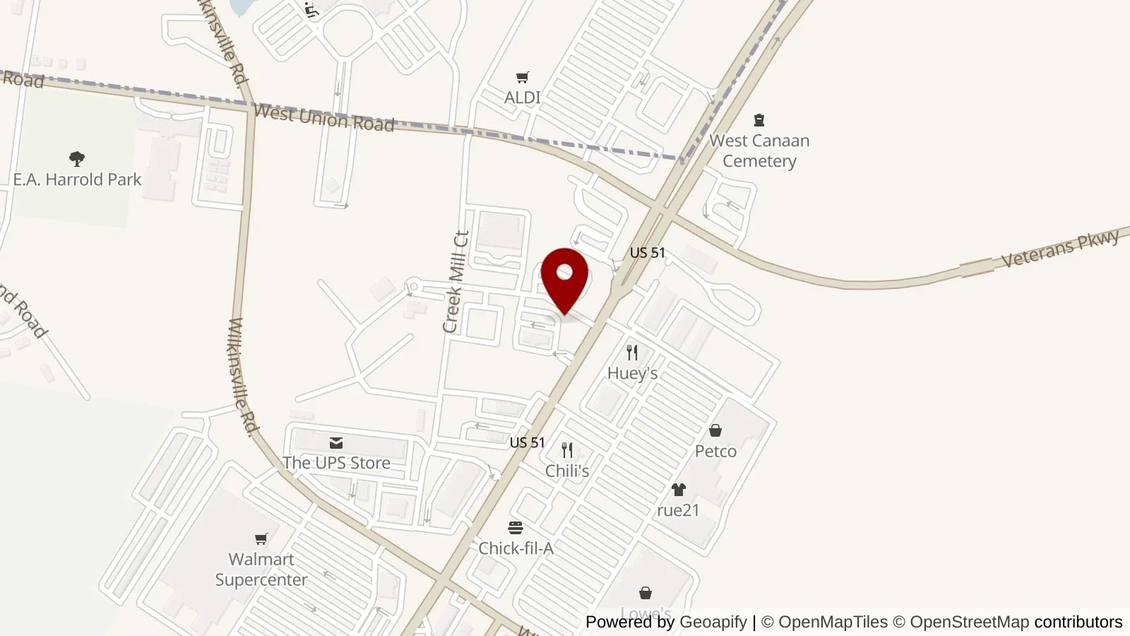 Map showing the location of Women's Lunch: Margaritas.